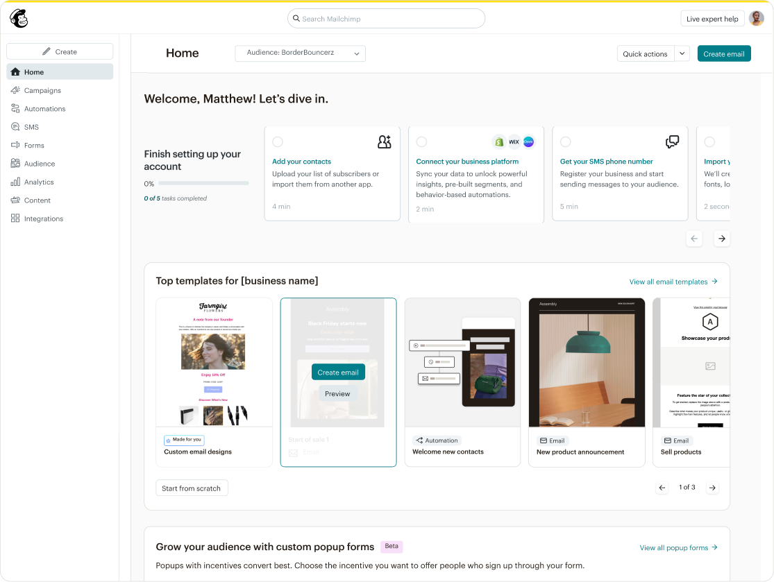Homepage checklist with the Add your contacts task