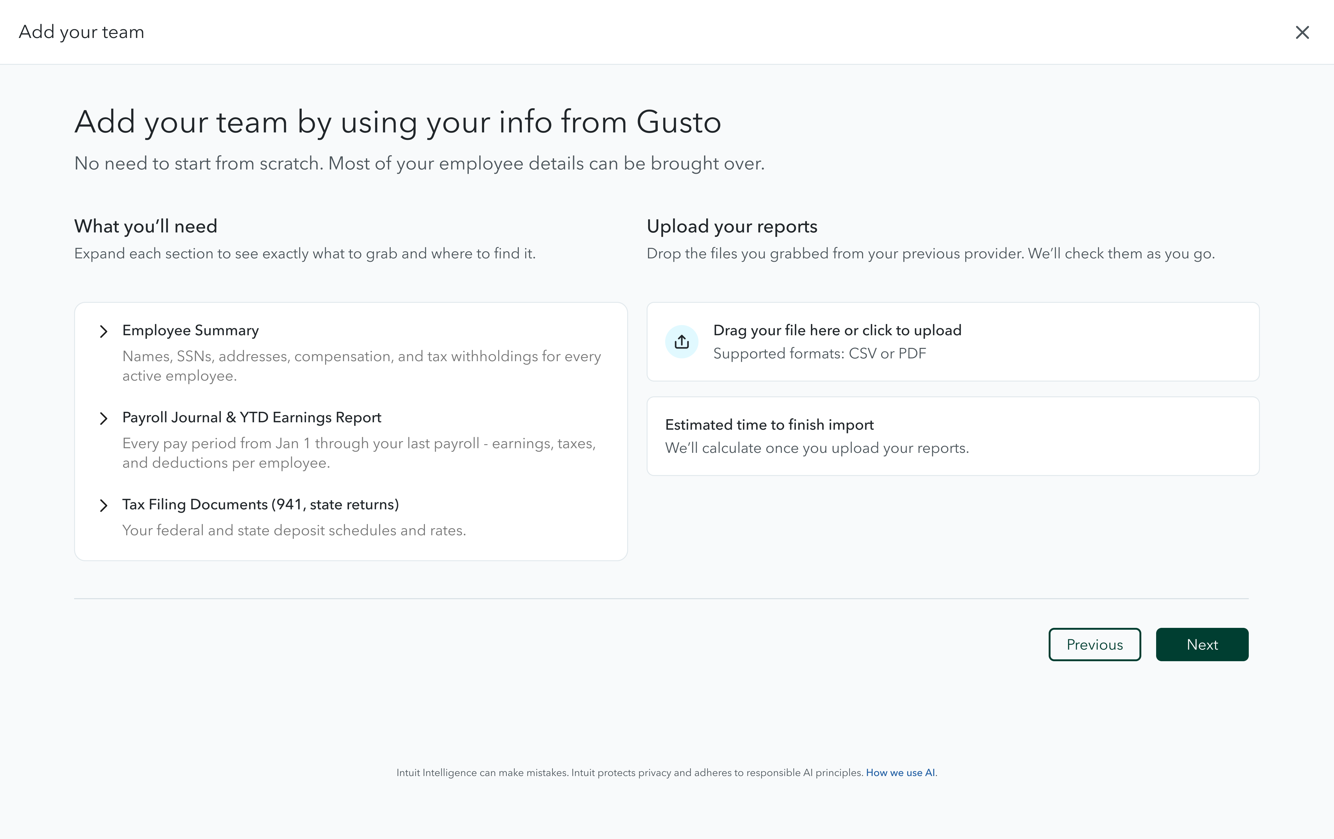 Add your team by using your info from Gusto